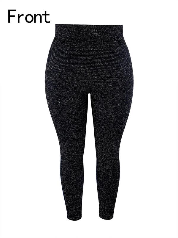 Plus Size Glitter High Waist Sports Leggings, High Stretch Yoga Leggings, Ladies Sportswear for Indoor Outdoor Wear