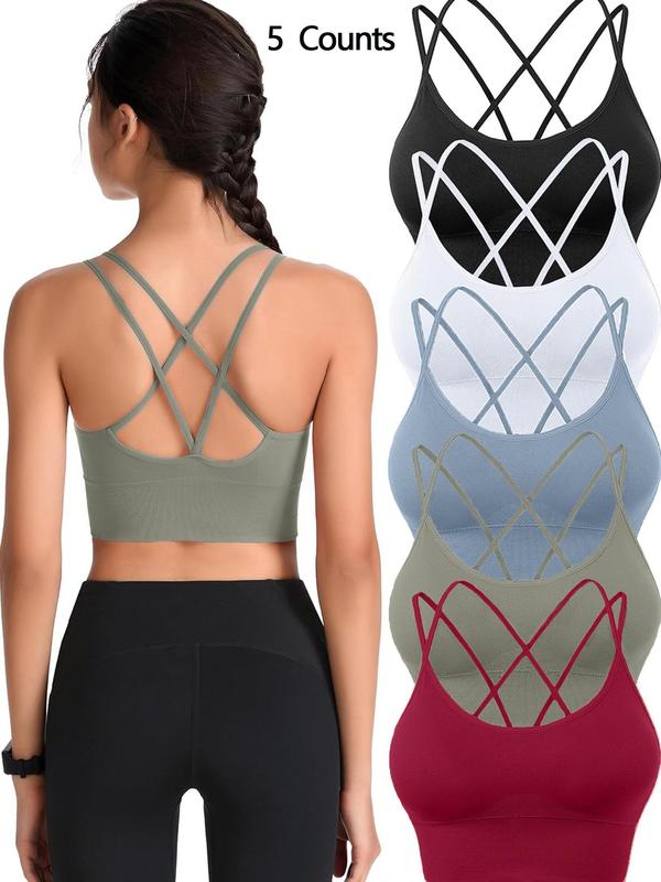 Sporty Women's Plain Criss Cross Back Wireless Sports Bra, Breathable Comfortable Quick Drying Sports Lingerie Top, Ladies Sportswear for Gym Workout Yoga