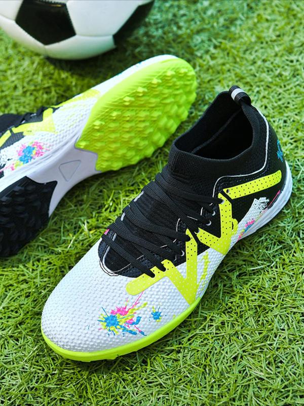 Men's Colorblock Lace Up Soccer Shoes, Breathable Comfortable High Top Football Shoes, Professional Football Cleats for Outdoor Training & Competition