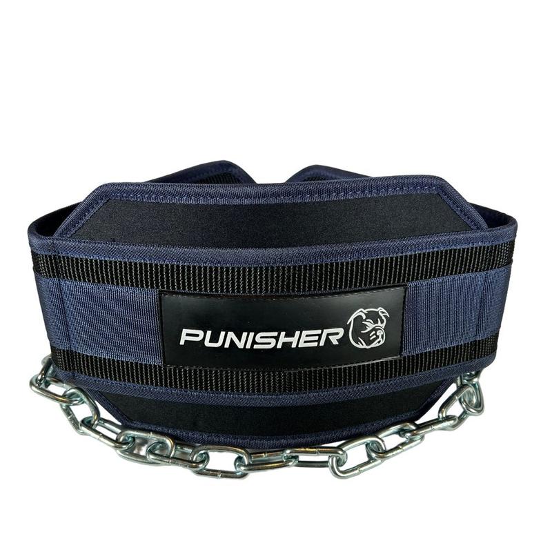 Punisher Dip Belt for Weightlifting with Chain - Navy Blue color, Pull Ups, Dips, Squat, Bodybuilding, Gym Lifting and Powerlifting Heavy Duty Belt with Comfortable Neoprene Support