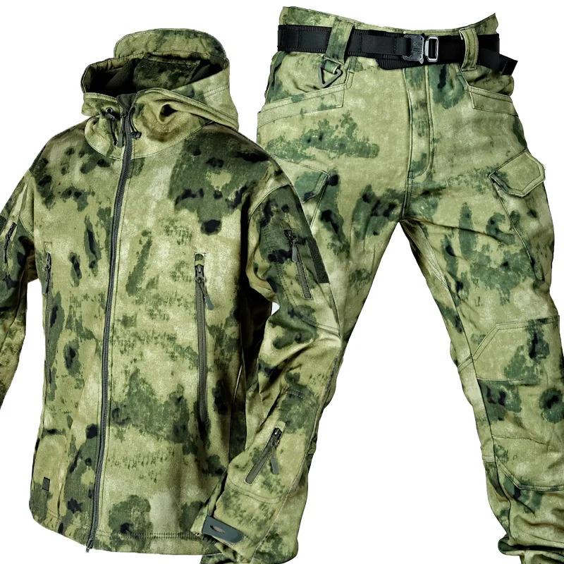 Tactical Softshell Sharkskin Clothes Outdoor Waterproof Windproof Jacket and Pants Men Camping Hiking Sport Suits 6 Colors Men's Zip