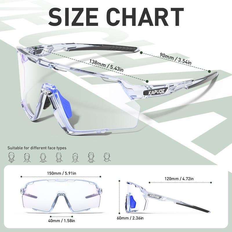 KAPVOE Photochromic Cycling Glasses for Men Women Sports Sunglasses HD High Contrast Lenses Frame Discoloration Bike Glasses