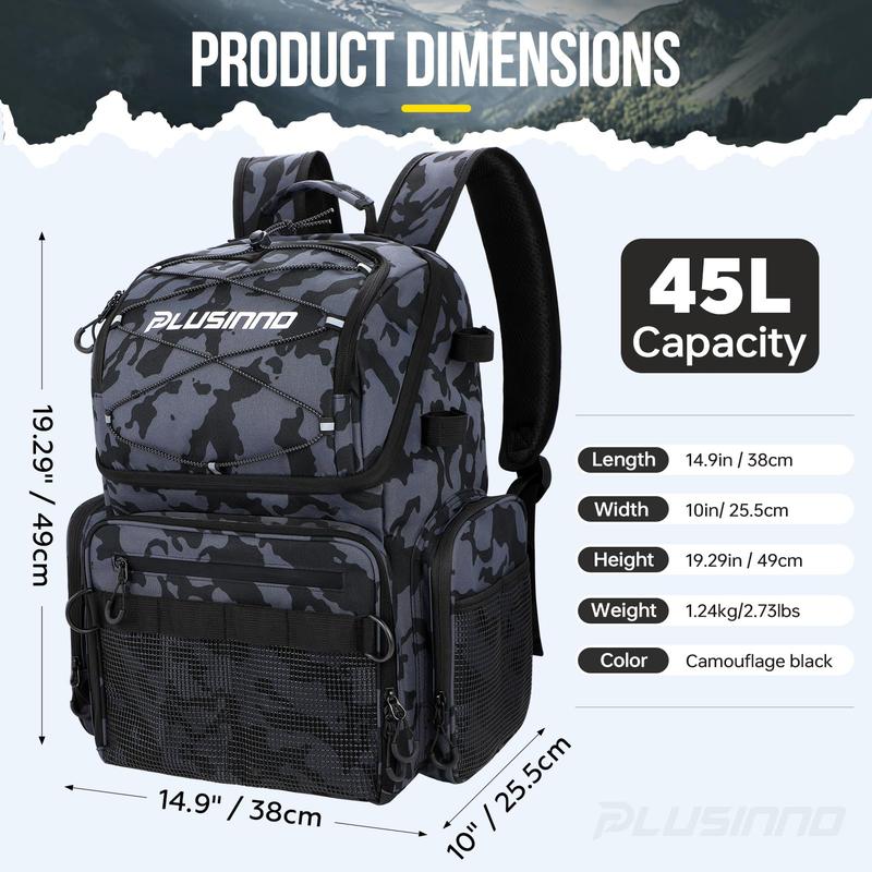 Fishing Backpack with Rod Holders & Cooler, 45L Large Water-resistant Fishing Tackle Bag,Fishing Tackle Backpack Black Camo beyond tackle