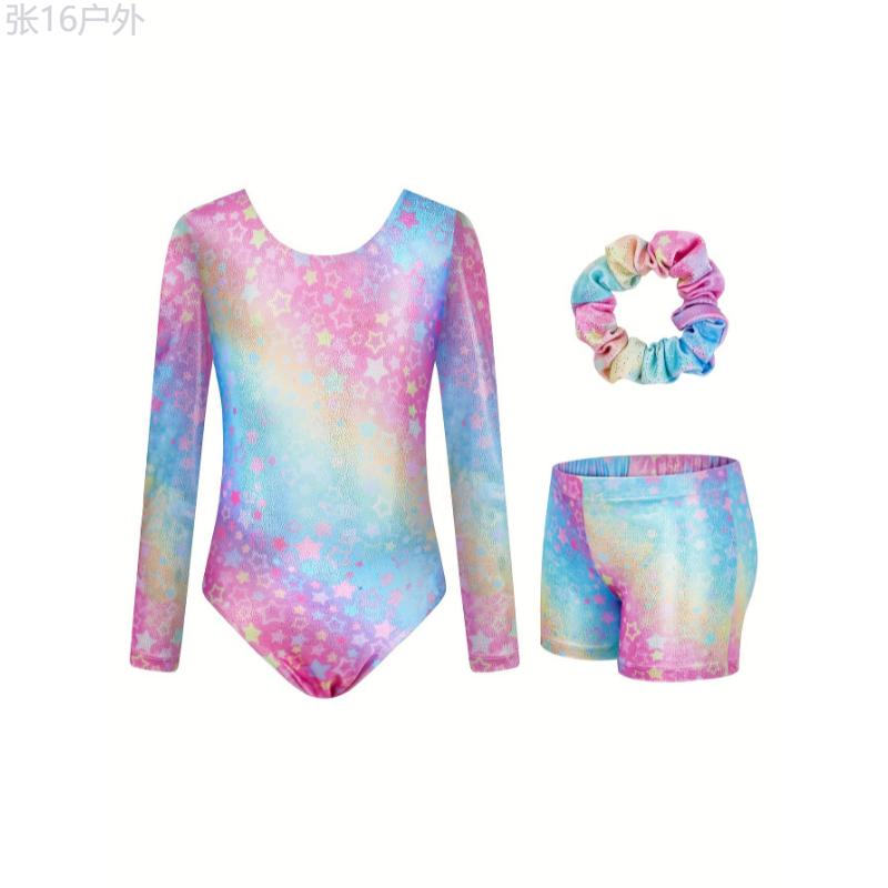 3pcs Fish Scale Graphic Girls Trendy Gymnastics Suit Leotard Outfits For Dance Performance Gift