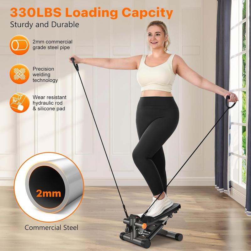 Stair Steppers for Excercise, Mini Stepper with Resistance Bands, Hydraulic Fitness Stepper Exercise Home Workout Equipment for Full Body Workout, 330LBS