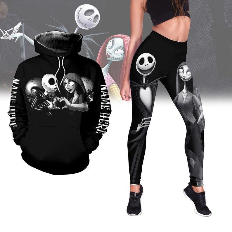 Jack und Sally Hoodie, kundenspezifischer Jack Skellington Hoodie, Sally-Leggings, Alptraum vor Weihnachten, Halloween-Hoodie, Leggings für Frauen