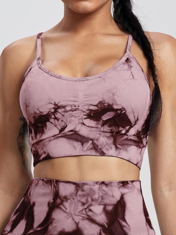 Women's Tie Dye Print Ruched Sports Bra, Breathable Comfortable High Stretch Sports Bra, Ladies Sportswear for Indoor Outdoor Wear