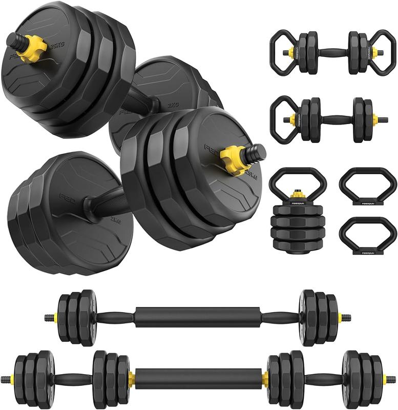 FEIERDUN Adjustable Dumbbells, 40 60lbs Free Weight Set with 4 Modes, Used as Barbell, Kettlebells, Push up Stand, Fitness Exercises for Home Gym Suitable Men Women