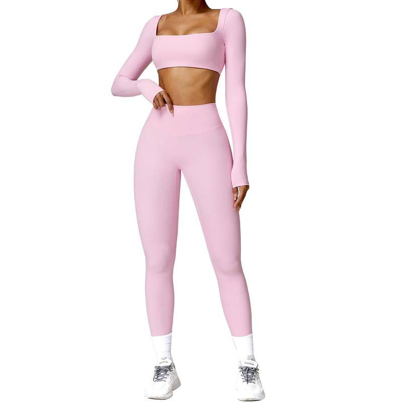 Workout Sets for Women 2 Piece Twist Front Long Sleeve Crop Tops High Waist Flared Leggings Gym Sets