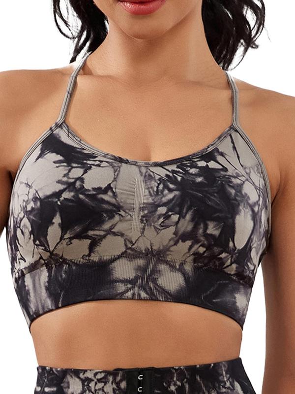 Women's Tie Dye Print Ruched Sports Bra, Breathable Comfortable High Stretch Sports Bra, Ladies Sportswear for Indoor Outdoor Wear