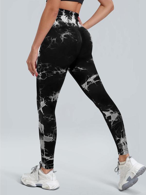 Three-piece Set Women's Tie Dye Print Tracksuit Set, Sporty Scoop Neck Crop Tank Top & High Waist Leggings & Skinny Shorts, Ladies Sportswear for Indoor Outdoor Wear