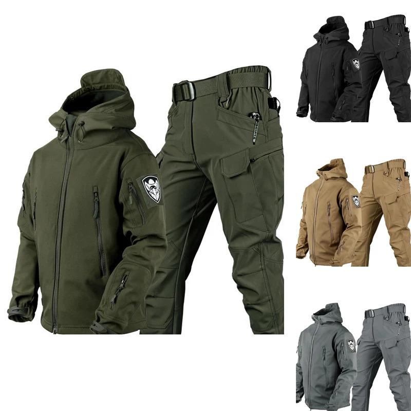 Tactical Softshell Sharkskin Clothes Outdoor Waterproof Windproof Jacket and Pants Men Camping Hiking Sport Suits 6 Colors Men's Zip