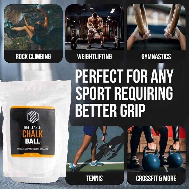 Chalk Ball 2.2 oz - Premium Chalk for Rock Climbing, Weight Lifting, Gymnastics Bowling Crossfit - Mess Free Gym Chalk with Refillable Sock