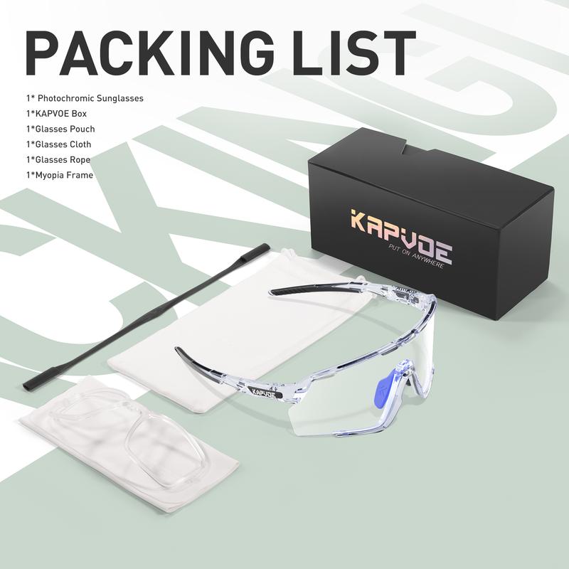 KAPVOE Photochromic Cycling Glasses for Men Women Sports Sunglasses HD High Contrast Lenses Frame Discoloration Bike Glasses