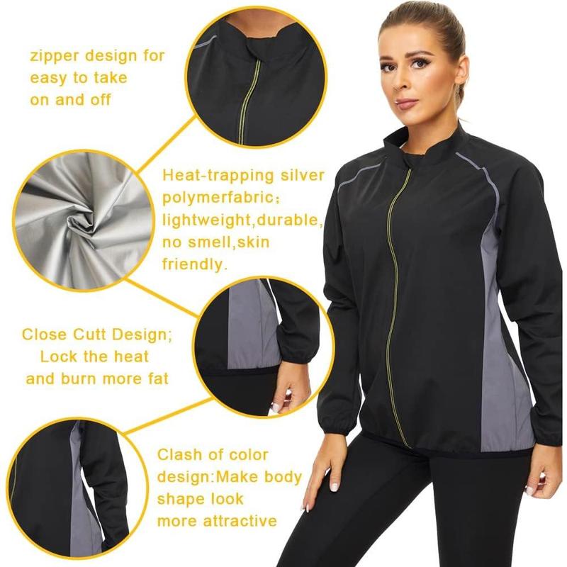 Sauna Suit for Women  Jackets Workout Shirt Long Sleeve Slimming Tops Zipper  Shaper Fitness Gym Exercise