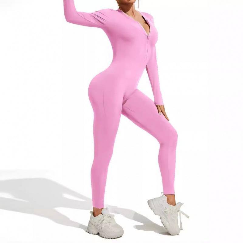 Women's Sexy Bodycon Jumpsuit Long Sleeve Zipper One Piece Romper Outfits Clubwear Workout Zip Front Sport Yoga Shaping garments