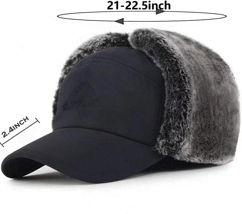 Mens Winter Windproof Warm Hat with Ear Flap Black Cold Weather Skiing Hunting Fishing Outdoor Adventure Gifts Trapper Hats for Men Women