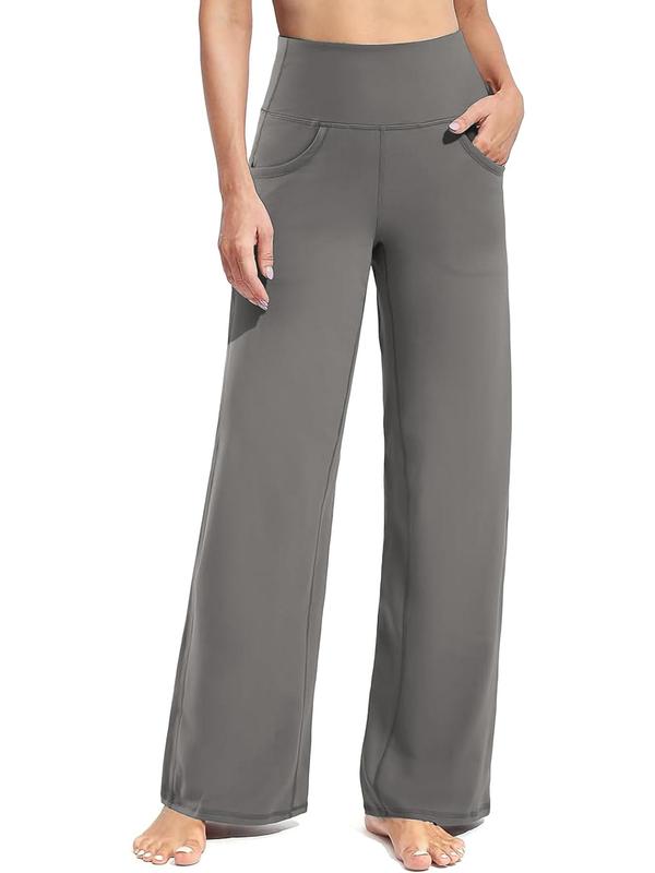Sporty Women's Solid Color Pocket High Waist Wide Leg Joggers, Casual Comfy Wide Waistband Trousers for Sports Running Gym, Sports Bottoms, Ladies Sportswear for Indoor Outdoor Wear
