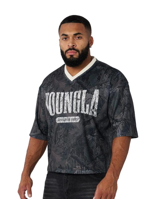 YOUNGLA American Oversize T-shirt Men's Exercise and Fitness Quick-Drying Breathable Large Mesh Short Sleeves