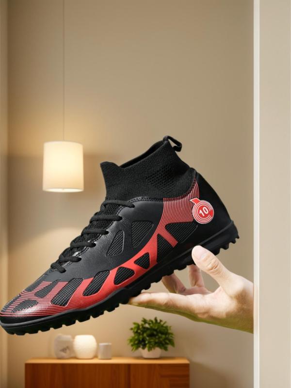 Men's Colorblock Lace Up High Top Football Shoes, Breathable Comfortable Football Cleats, Professional Football Shoes for Training & Competition