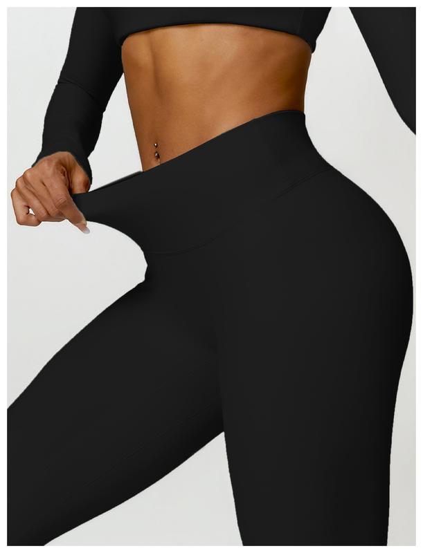 Women's Workout Set - Long Sleeve Square Neck Crop Top & High Waist Leggings for Yoga & Gym