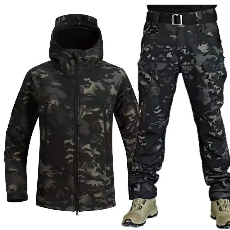 Tactical Softshell Sharkskin Clothes Outdoor Waterproof Windproof Jacket and Pants Men Camping Hiking Sport Suits 6 Colors Men's Zip