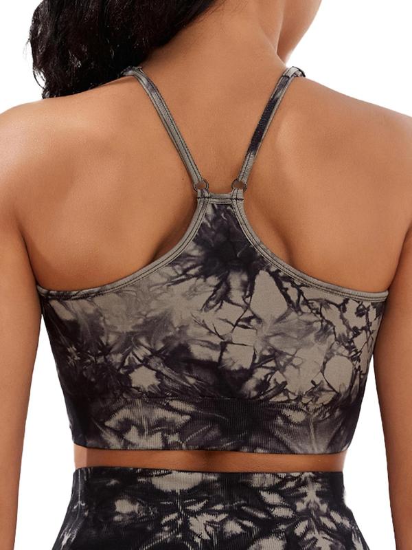 Women's Tie Dye Print Ruched Sports Bra, Breathable Comfortable High Stretch Sports Bra, Ladies Sportswear for Indoor Outdoor Wear