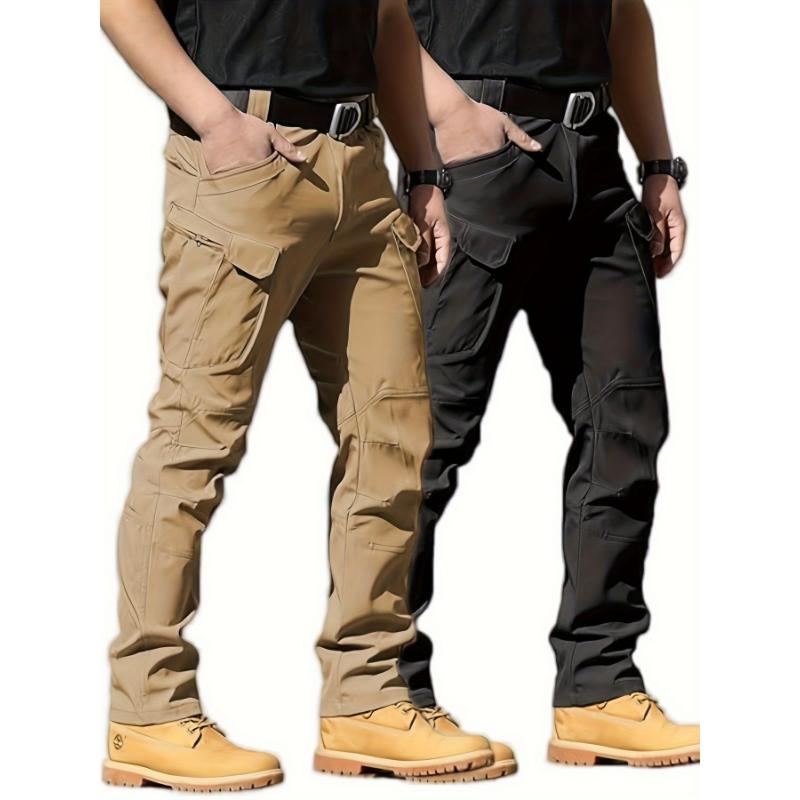 2 Pack Men's Tactical Pants Waterproof Resistant Warm Ripstop Cargo Pants Lightweight Outdoor Hiking Pants With Multi Pockets (No Belt)