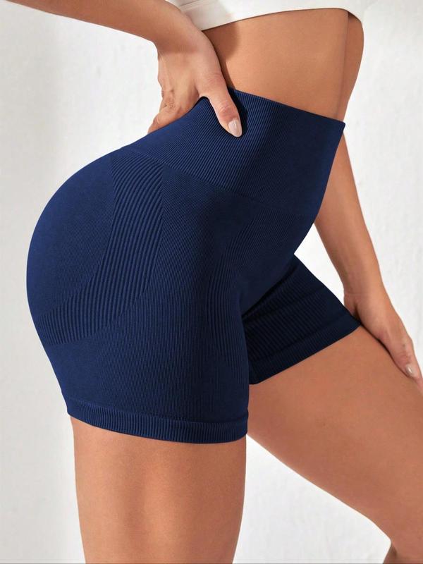 Women's Solid Color Ribbed High Waist Sports Short Leggings, Quick Drying Breathable Comfortable Skinny Shorts, Ladies Sportswear for Indoor Outdoor Wear