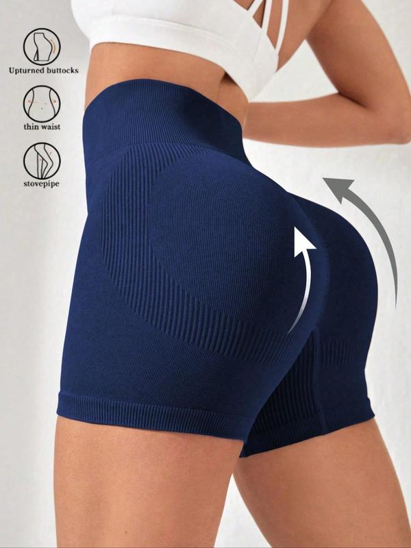 Women's Solid Color Ribbed High Waist Sports Short Leggings, Quick Drying Breathable Comfortable Skinny Shorts, Ladies Sportswear for Indoor Outdoor Wear