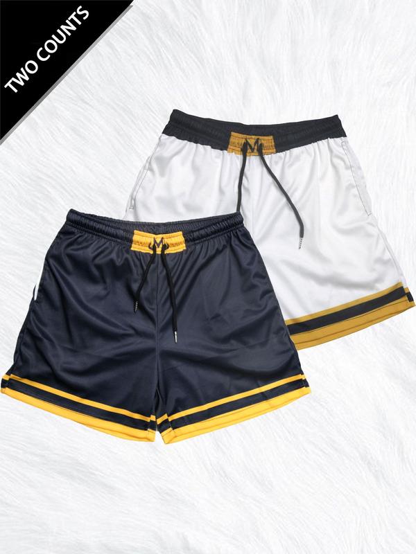 Men's Regular Fit Contrast Binding Drawstring Waist Sports Shorts, Gym Clothing, Gym Shorts, Casual Pocket Shorts, Breathable Men's Bottoms for Running Basketball, Gym Clothes