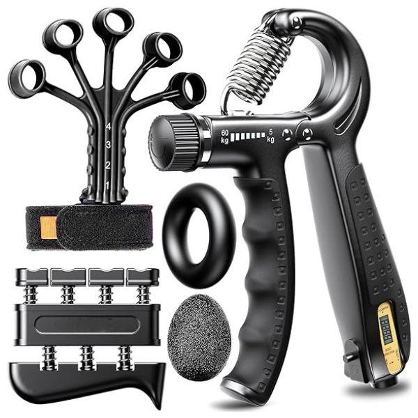 5 PCS Grip Strengthener Workout Kit, Forearm Grip Adjustable Resistance Hand Gripper, Finger Exerciser, Grip Ring & Stress Relief Grip Ball, Home Gym