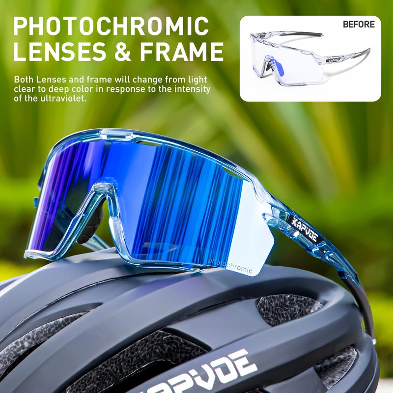 KAPVOE Photochromic Cycling Glasses for Men Women Sports Sunglasses HD High Contrast Lenses Frame Discoloration Bike Glasses