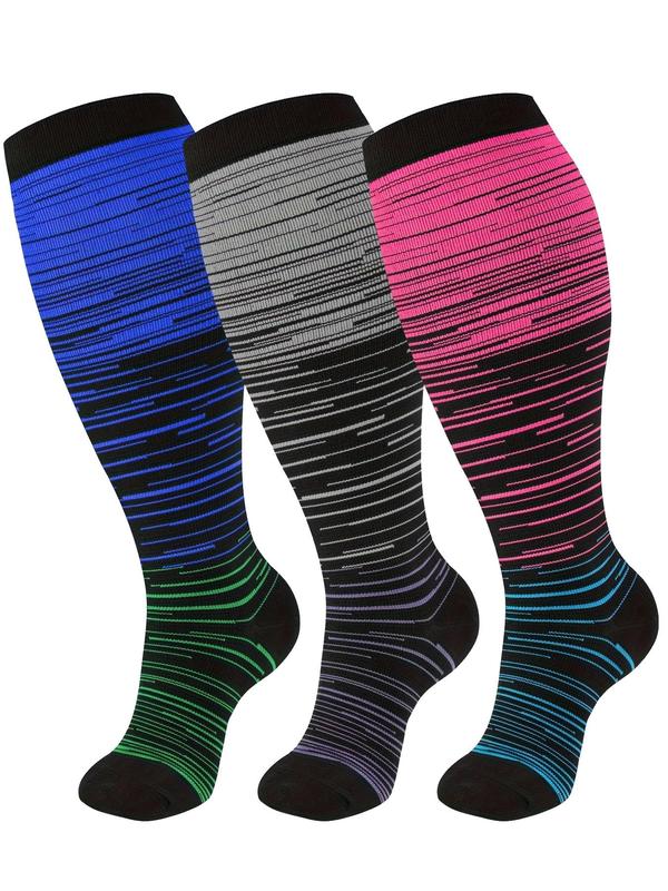 Unisex's Colorblock Striped Print Socks, Comfy Breathable Sports Socks for Running Hiking, Athletic Socks for Men & Women