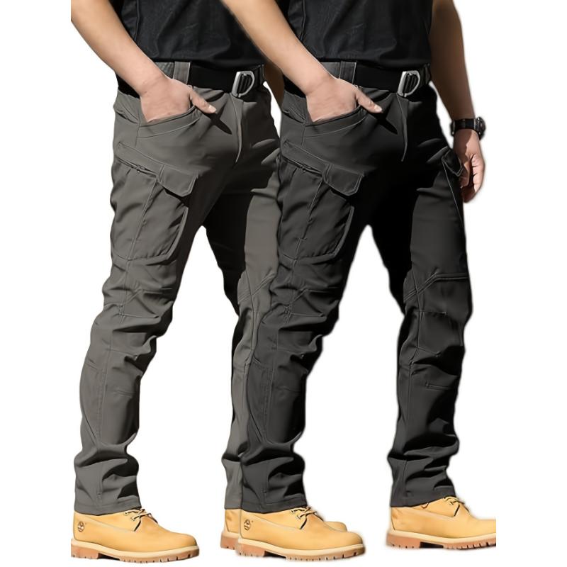 2 Pack Men's Tactical Pants Waterproof Resistant Warm Ripstop Cargo Pants Lightweight Outdoor Hiking Pants With Multi Pockets (No Belt)