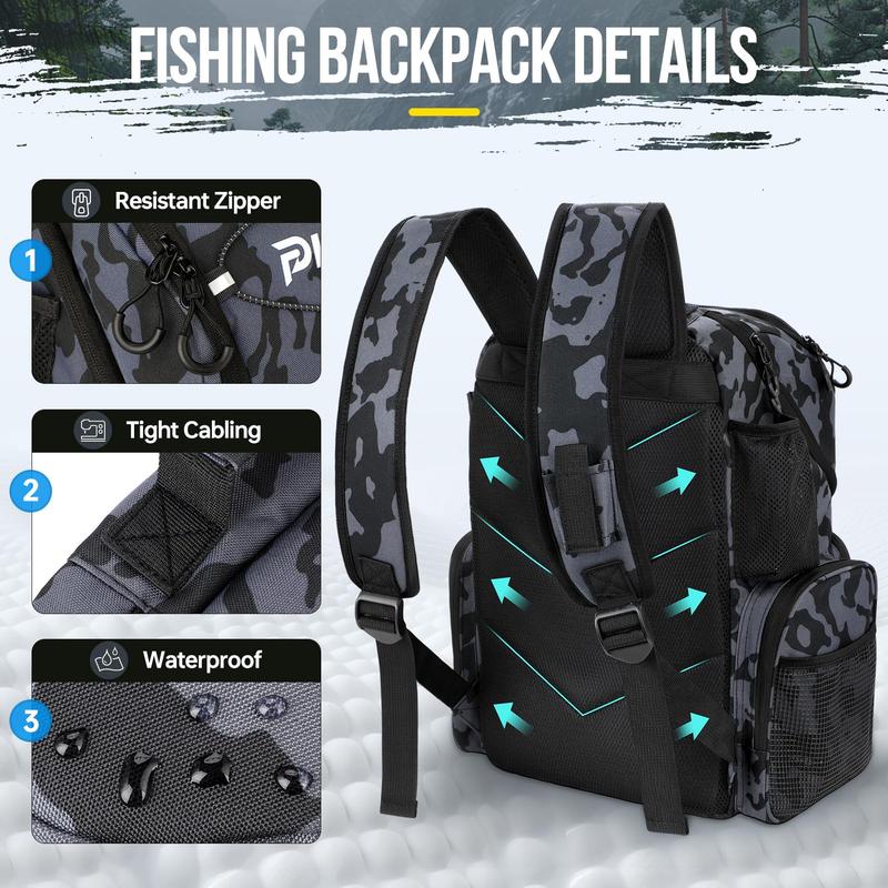 Fishing Backpack with Rod Holders & Cooler, 45L Large Water-resistant Fishing Tackle Bag,Fishing Tackle Backpack Black Camo beyond tackle