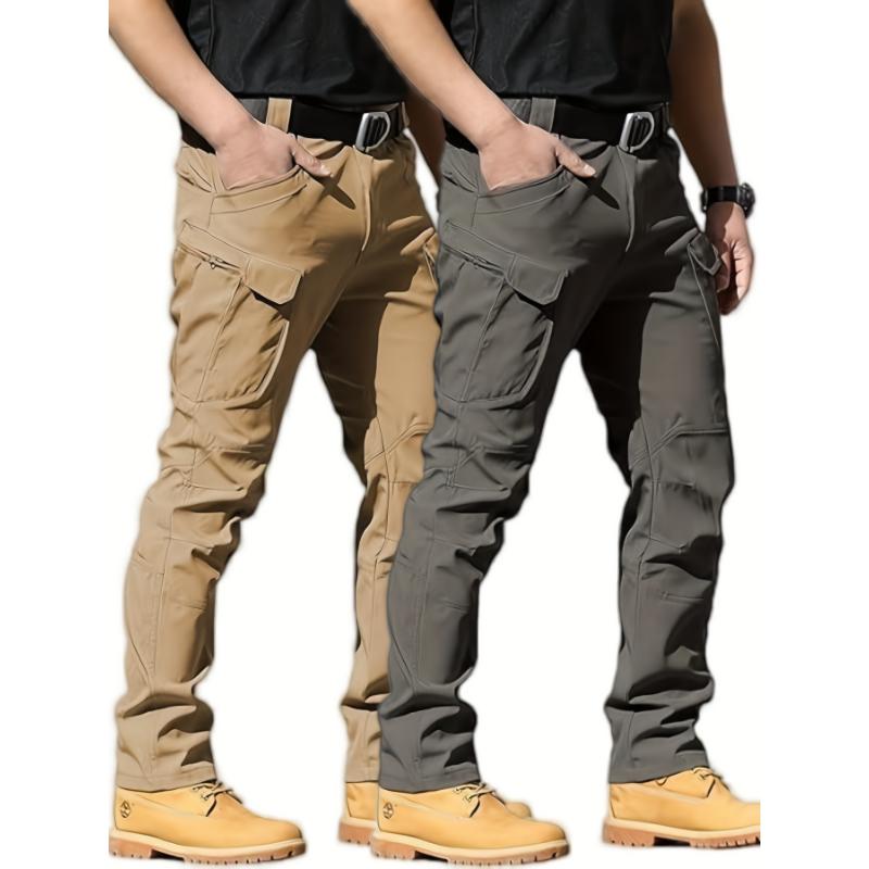 2 Pack Men's Tactical Pants Waterproof Resistant Warm Ripstop Cargo Pants Lightweight Outdoor Hiking Pants With Multi Pockets (No Belt)