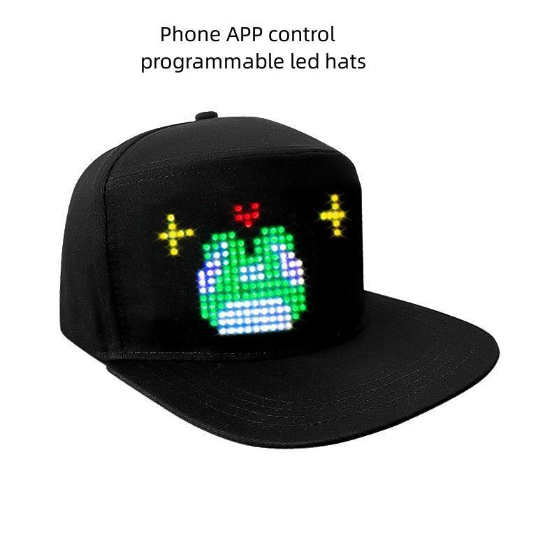 LED Programmable LED Message Hat, Rechargeable Luminous Baseball Cap with APP Control, Light Up Scrolling LED Display Cap for Car Motorcycle