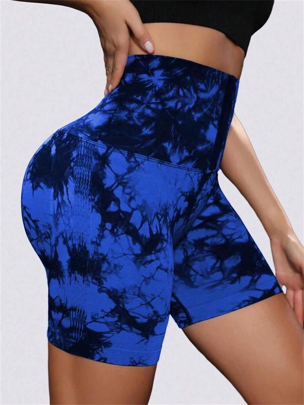 Sporty Women's Tie Dye Adjustable Hooks Waist Sports Short Leggings, Summer Outfits 2024 Sets, Comfy Seamless Skinny Shorts for Yoga Gym Workout Running Cycling, Ladies Sportswear for Summer