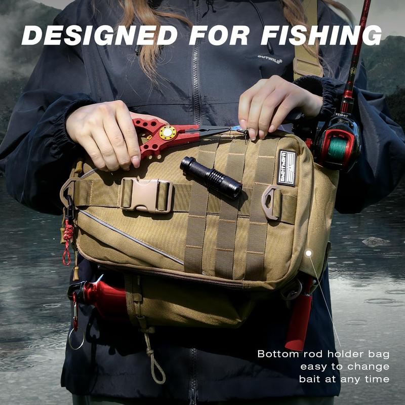 Ghosthorn Fishing Backpack Tackle Sling Bag - Fishing Backpack with Rod Holder - Tackle Box Fly Fishing Gifts for Men Women Ghosthorn