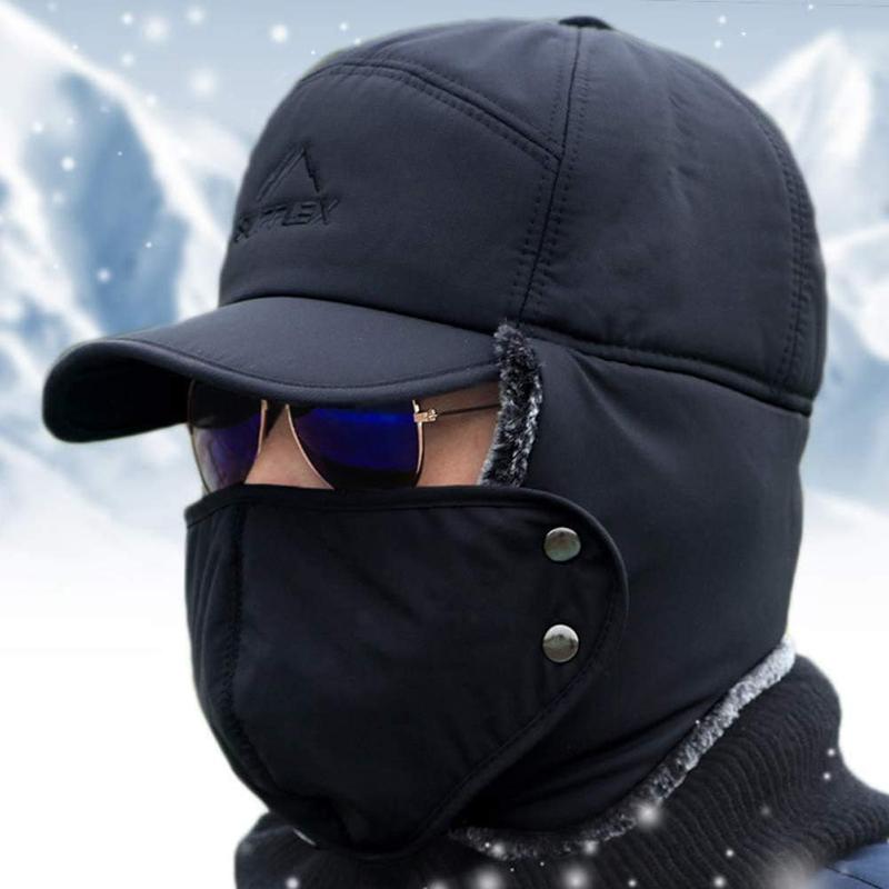 Mens Winter Windproof Warm Hat with Ear Flap Black Cold Weather Skiing Hunting Fishing Outdoor Adventure Gifts Trapper Hats for Men Women