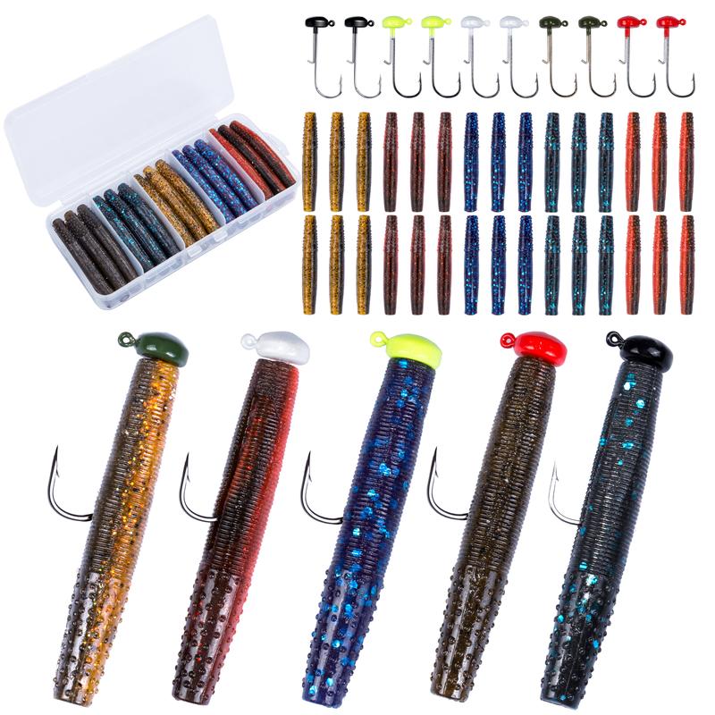 Bombrooster Finesse Ned Worms Lures,Ned Rig Baits Kit for Bass Fishing,TRD Soft Plastic Fishing Baits fishing lure