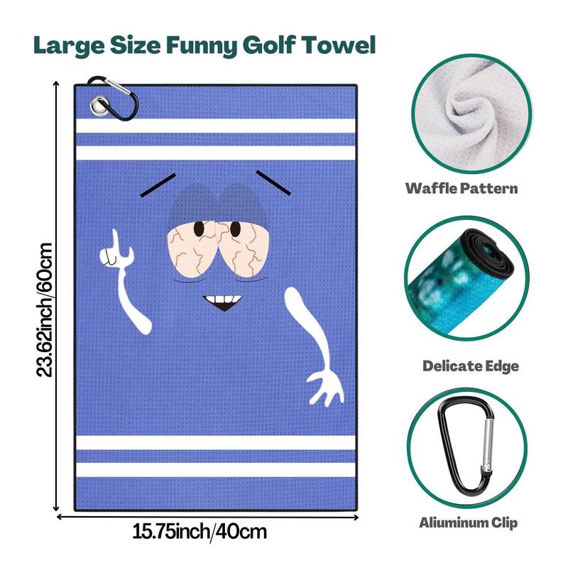 Cartoon Pattern Golf Towel, 1 Set Reversible Microfiber Golf Towel with Aliuminum Clip, Golf Accessories for Men & Women, Birthday Gift, Gym Accessories