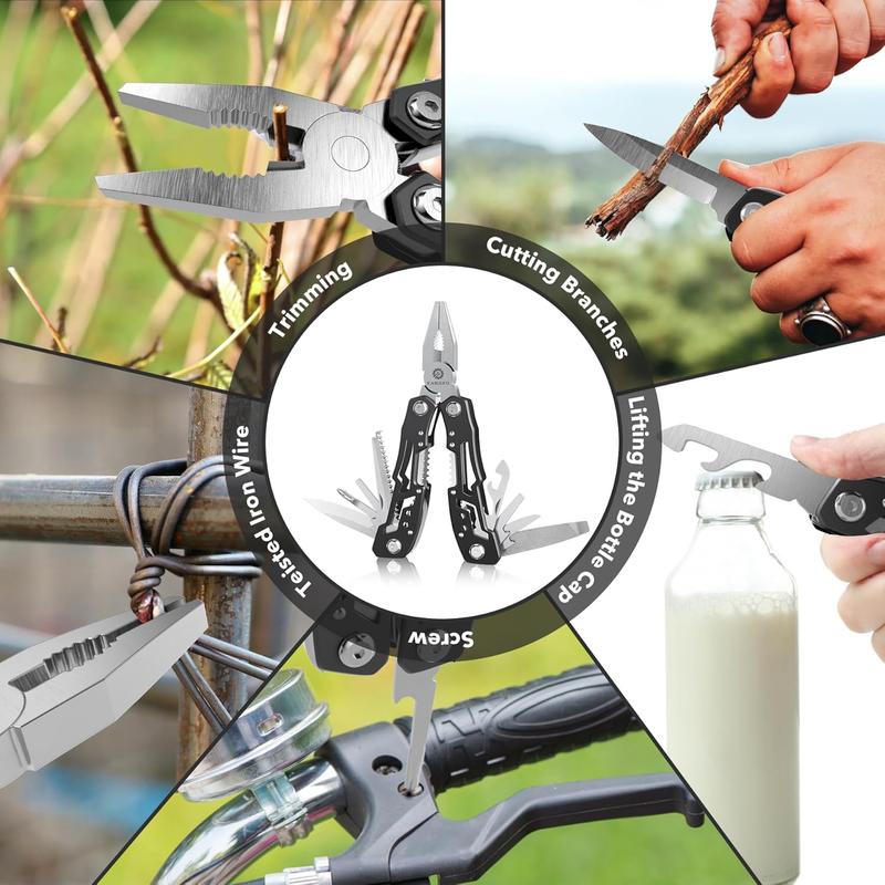 14-In-1 Multitool with Safety Locking, Professional Stainless Steel Multitool Pliers Pocket Knife, Bottle Opener, Screwdriver with Nylon Sheath ，Apply to Survival,Camping, Hunting and Hiking