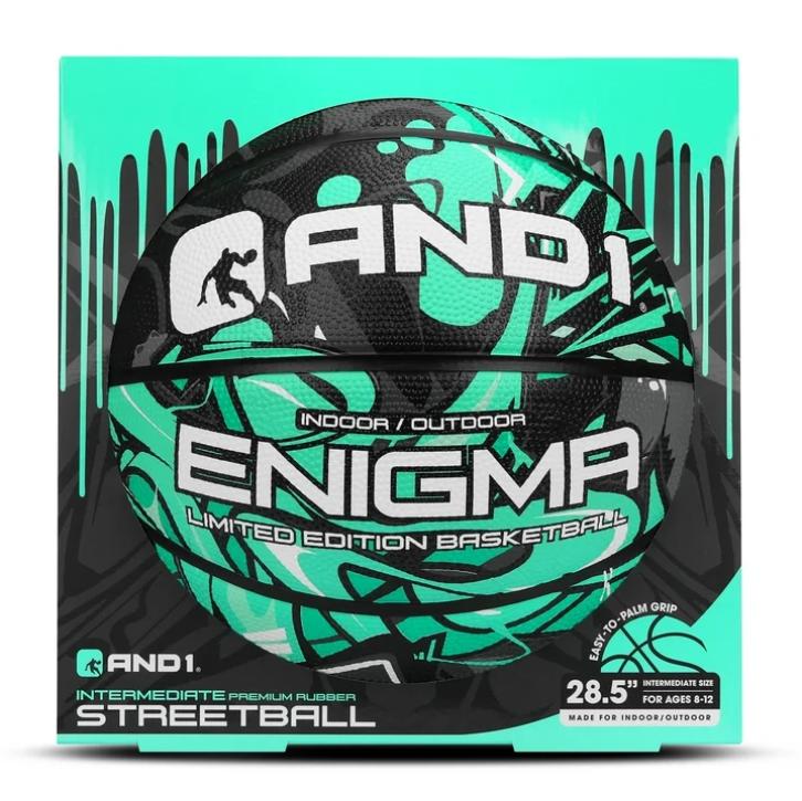 AND1 Enigma Indoor Outdoor Intermediate Premium Rubber Basketball, Teal and Black, 28.5 in