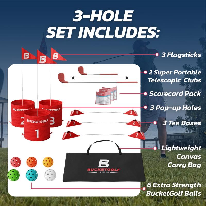 BucketGolf 3 Hole Travel Set - The #1 Portable Par 3 Golf Game