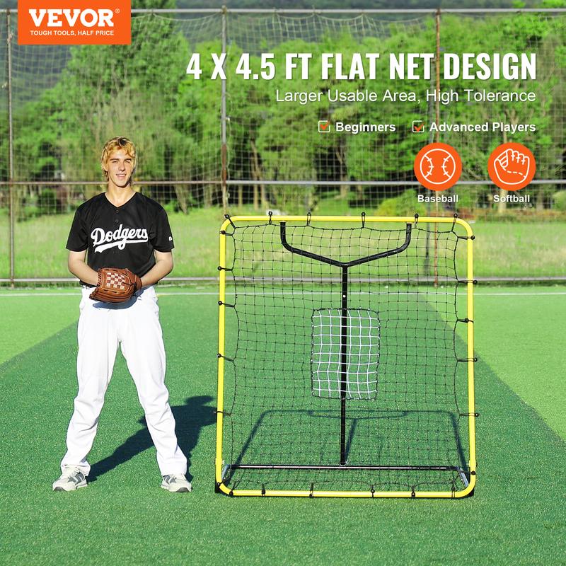 VEVOR Baseball And Softball Rebounder Net, 4 x 4.5 Feet PitchBack Baseball Nest for Pitching and Fielding Training, Pitch Return Trainer Rebound Net with Pitching Target, 4 Adjustable Angles