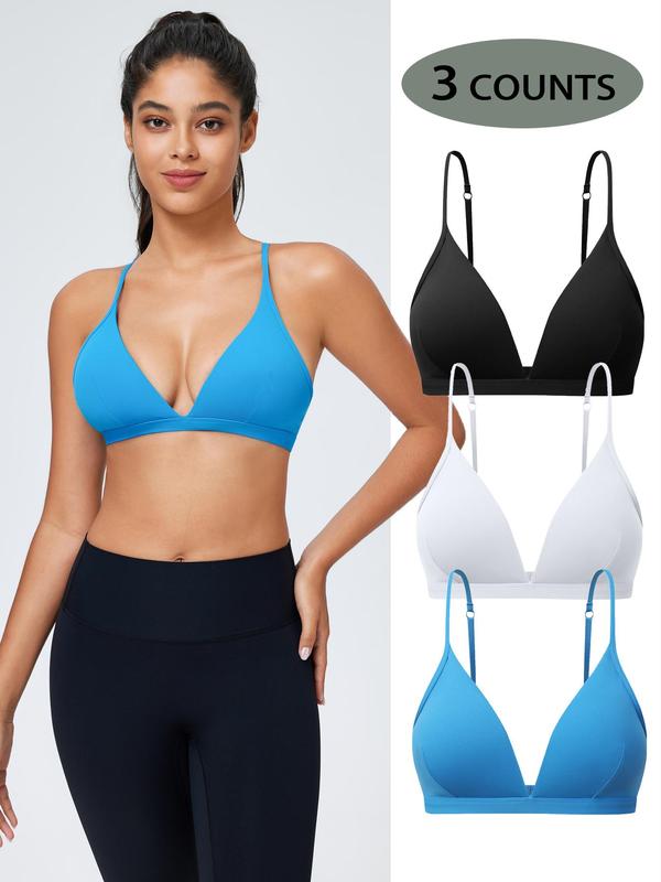 Women's Solid Backless Adjustable Strap Sports Bra, Soft Comfortable Breathable Wireless Bra, Ladies Sportswear for Indoor Outdoor Wear