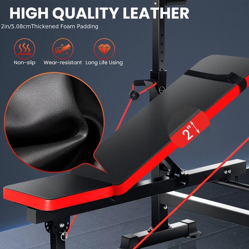 Professional All In One Weight Bench Set With Squat Rack, Adjustable & Foldable Workout Bench Press Set With Leg Developer, Preacher Curl Pad For Home Gym Full Body Workout