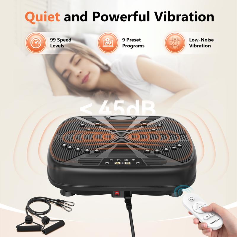 FEIERDUN Vibration Exercise Machine, Power Waver Vibration Plate Platform for Lymphatic Drainage Whole Body ,with 2 Resistance Bands, 120 Levels